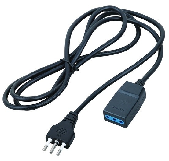 PROLUNGA ELETTRICA LINEARE CON SPINA E PRESA DI SICUREZZA 2P+T10A NERA 3MT