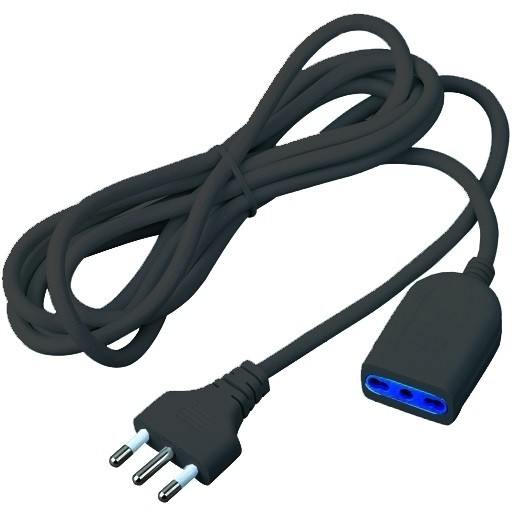 PROLUNGA ELETTRICA LINEARE CON SPINA 16A E PRESA DI SICUREZZA 2P+T16A BIPASSO 3MT NERA