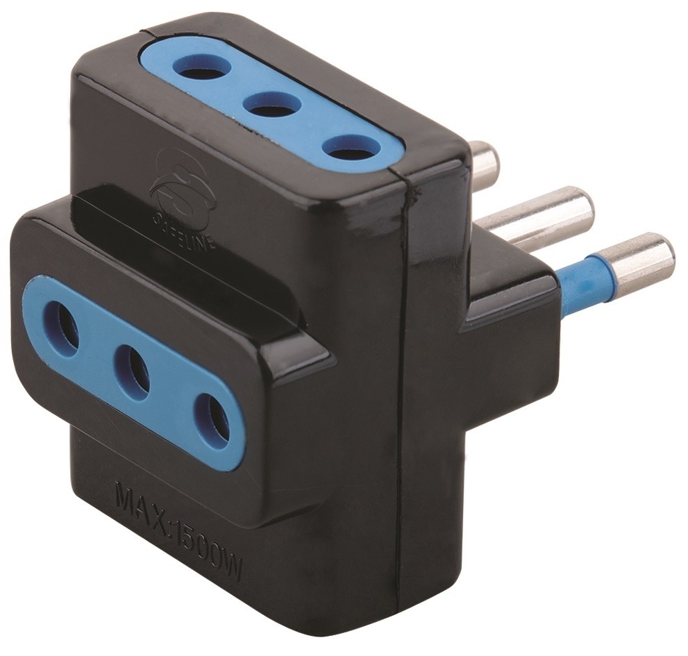 ADATTATORE SPINA 2P+T 10A 3 PRESE 10A NERA