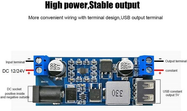 Modulo di alimentazione step-down conversione di tensione da 12/24V a 5 V 5 A
