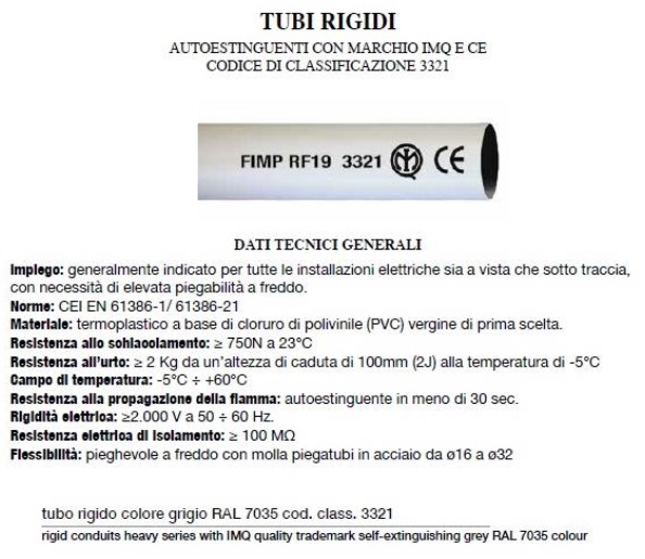 TUBO RIGIDO GRIGIO DA MM.20 ASTA=3 MT